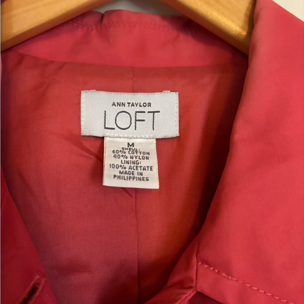 LOFT Crimson Red Single-Breasted Trench Coat - Picture 4 of 5